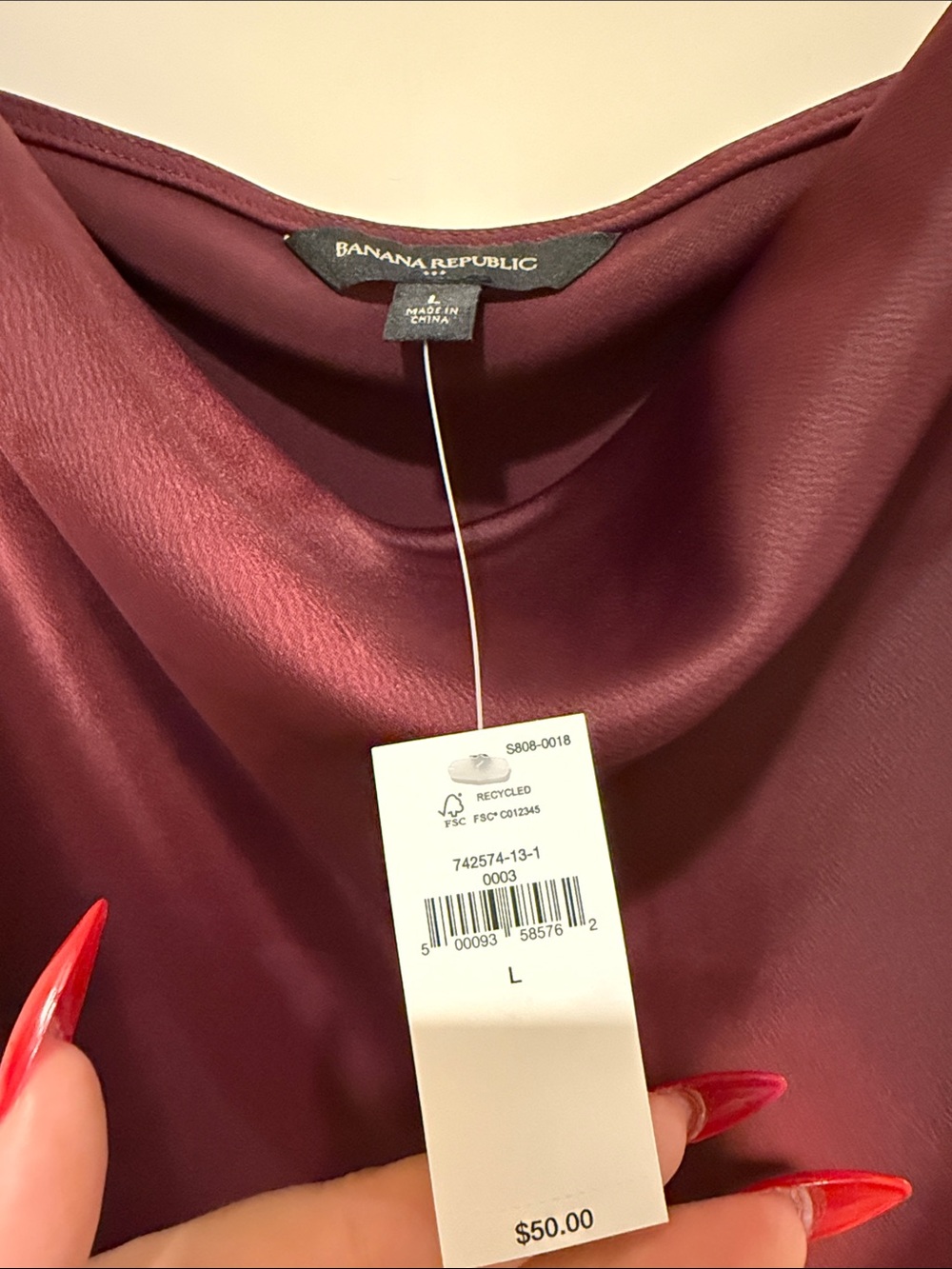 Banana Republic Wine Red Cowl Neck Silk-Blend Cami - Picture 3 of 5